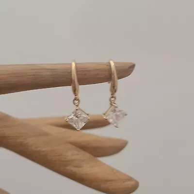 Veronese Gold On Sterling Silver Clear Stones Dangle Earrings 925 • $20