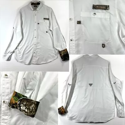 COLUMBIA White & Camo LS Button Down Shirt Men’s Size Medium Performance PHG • $12.95
