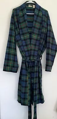 NWOT L.L. BEAN Men’s XL Plaid Flannel Long Soft Robe Blue/Green Pockets SHARP • $24