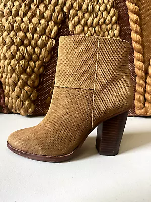 Vince Camuto Ankle Booties Taupe Suede Studded Block Heel Boots Size 7 • $39.99