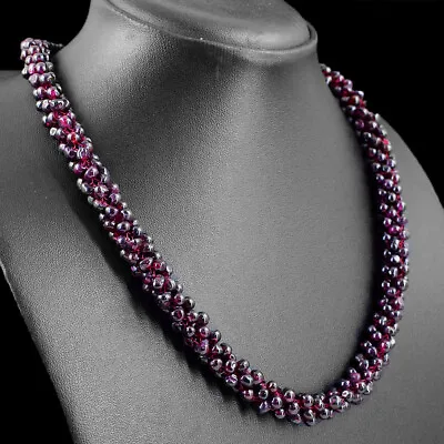 515.00 Cts Natural Untreated Red Garnet Beads Single Strand Necklace NK 40E87 • $32.50