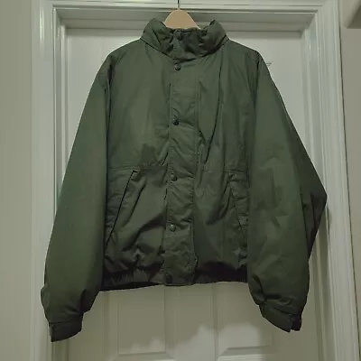 Eddie Bauer Men's Goose Down Olive Green Hidden Hood Button Jacket Size XL *READ • $74.95