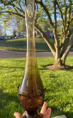 VTG. VIKING MCM Swung Vase Leaf-design Smokey Amber Color 15.25  Tall • $44