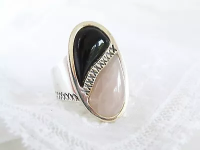 Jay King Sterling Silver 925 Pink Quartz Onyx Modern Ring Size 10 • $59