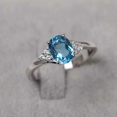 $125.99 • Buy 2ct Simulated Oval Topaz Petite Round Accent Solitaire Ring White Gold Plated