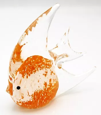 Glass Angel Fish Figurine Hand Blown Orange Murano Style 5 Inches Tall • $12