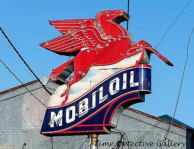 Vintage Mobil Oil Gas Station Sign In East Texas - Giclee Photo Print • $10