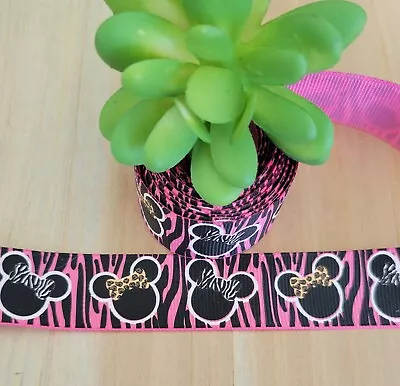 1  (1 YD) Pink Minnie Mouse Grosgrain Ribbon Zebra Safari Leopard Animal Jungle • $1.25