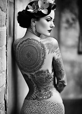 Vintage Tattoo Photo Woman Black And White Picture Antique Style Wall Art V1 • $14.99