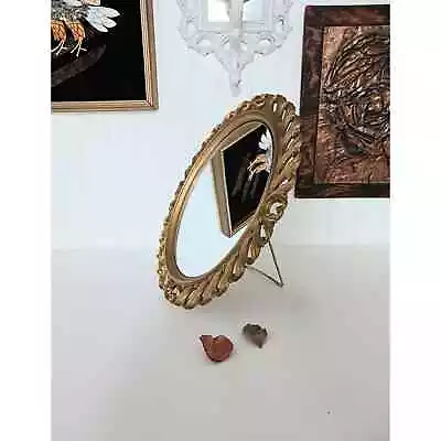 Vintage Syroco Vanity Mirror Ornate Gold Easel Small Table Top Mirror USA Made • $38