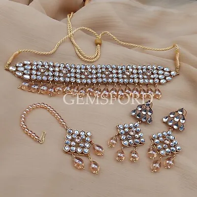 £16.99 • Buy New Indian Pakistani Bollywood Bridal Kundan Jewellery Choker Earrings Tikka Set