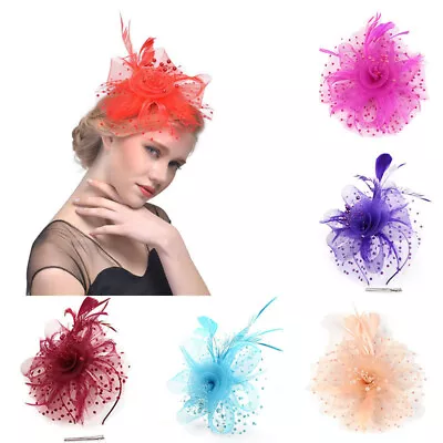 Flower Feathers Wedding Small Mini Top Hat Royal Hair Clip Fascinator Ascot Race • $9.74