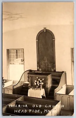 Headtide Maine~Old Church Interior~Table & Pulpit Close Up~Box Pews~1950 RPPC • £13.51