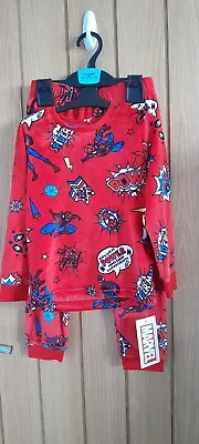 Boys Red Spiderman Velour Pyjama Set Age 4-5 From Marks And Spencer BNWT • £11.99