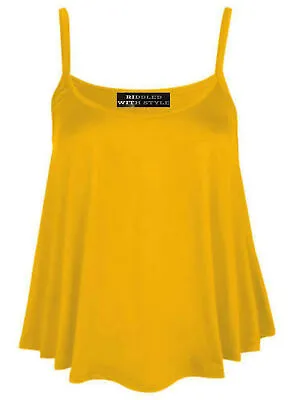  Womens Plain Swing Vest Sleeveless Top Strappy Cami Ladies Flared Uk 8-26 • £6.43