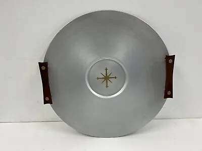Vintage Aluminum Platter Starburst Mid Century Modern Tray MIRRO MEDALLION Wood • $24.99