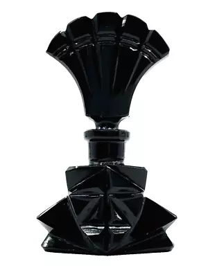 Vintage ART DECO Czechoslovakian BLACK Cut Glass PERFUME BOTTLE Antique FACETED • $145