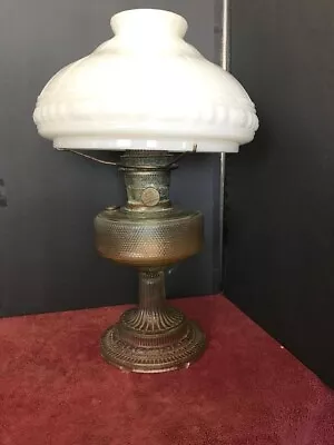 Antique Aladdin Oil Lamp With Green Tinted Glass Base With And Milk Glass Shade. • $45