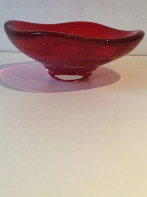 £22 • Buy Vintage Whitefriars Geoffrey Baxter MCM Four Cornered Ruby Red Glass Bowl.
