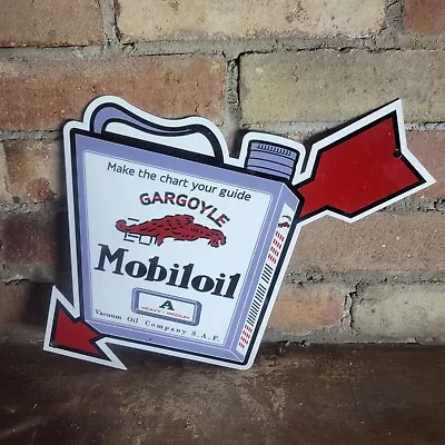 Vintage Old Mobiloil Gas Gargoyle Porcelain Gas Diecut Sign Mobilgas 9  X 14  • $159.99