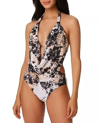 Bar III BLACK Wet'N Wild Draped Monokini One-Piece Swimsuit US Medium • $18.88