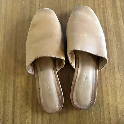 Madewell Tan Light Brown Leather Slip On Slides Flats Mules 8.5 • $15
