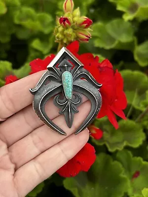 Spiderweb Turquoise Sandcast Sterling Silver Naja Pendant • $295