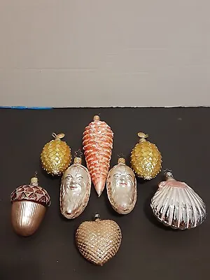 8 VINTAGE West Germany MERCURY GLASS CHRISTMAS ORNAMENTS Man In Moon~Pinecone • $67.46