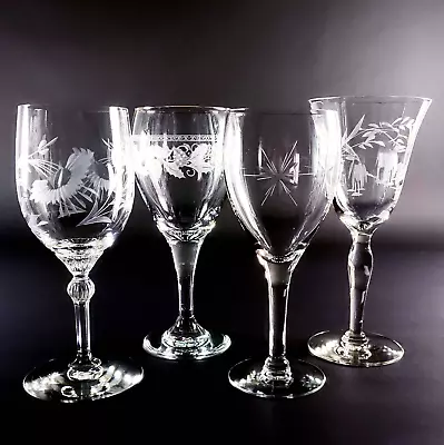 Mismatched Vintage Glassware Set Water Goblets Wine Glasses Set Of 4 • $32.99