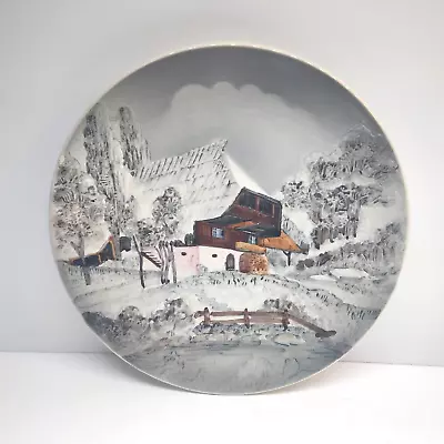 Western Germany 9  Diameter Ceramic Decorative Winter Cabin Scenery Wall Plate • $8.52