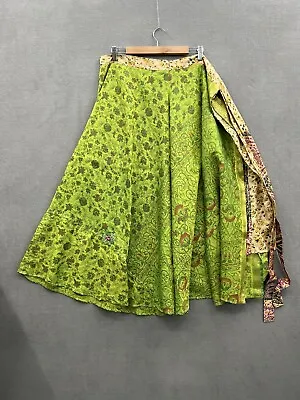 Reversible Wrap Skirt Long Saree Medium Magic Wrap Skirt Vintage Multicolor • $22