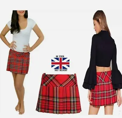£7.99 • Buy New Ladies Women's Micro Mini Hipster Tartan Kilt Side Zip Pleated Skirts 12 