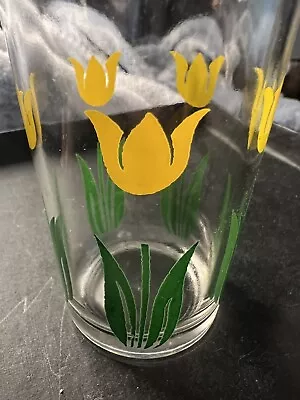 Vintage Swanky Swigs Yellow Tulips Juice Glass Ribbed Top • $9.99