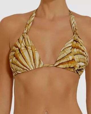 $92 Lenny Niemeyer Women's Brown Seashell-Print Halter Top Swimwear Size XL • $29.58