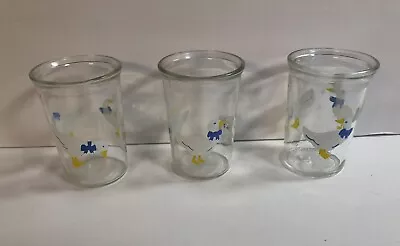 3 Vtg Country Goose Bama Jelly Jar Juice Glasses Blue Bows Duck Geese 4 In 90’s • $12.99