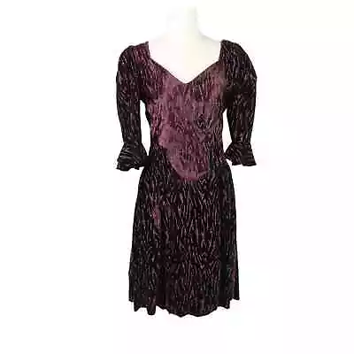 Vintage 80s Plum Purple Velvet Glitter Midi Prom Party Dress S • $45