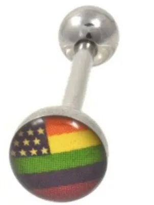 NEW & SEALED  Gay Pride Flag Logo Surgical Steel Tongue Bar Barbell • £4.99