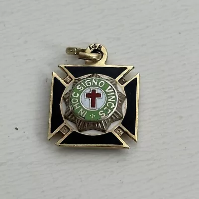 14k Solid GOLD Masonic Knights Templar In Hoc Signo Vinces Pendant Charm 2.31g • $149.99