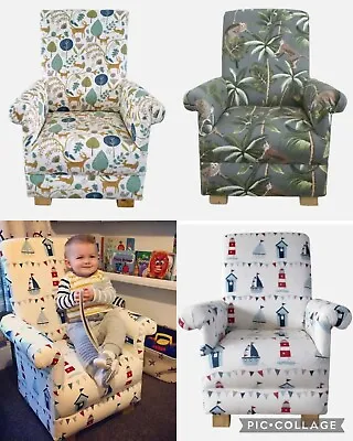 Children's Handcrafted Armchair Fryetts Fabric Kids Chair Animals Nursery Boys • £119.95