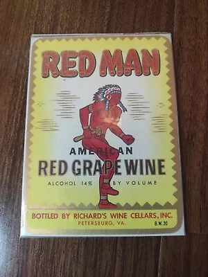 Vtg Red Man American Red Grape Wine Label Richard's Petersburg VA • $5.95