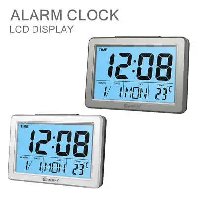 LCD Digital Display Alarm Clock Time Desk Blue Back Light Temperature Date Calen • $27.95