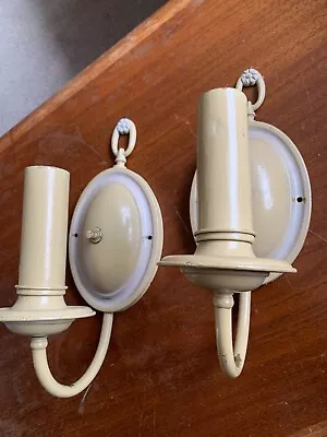 Pair Vintage Candlestick Wall Sconces 20s 30s Ivory With White Trim • £57.90