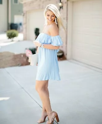 VAVA By Joy Han:Women's HERA OFF THE SHOULDER DRESS (BABY BLUE)- VD1632 • $16.99