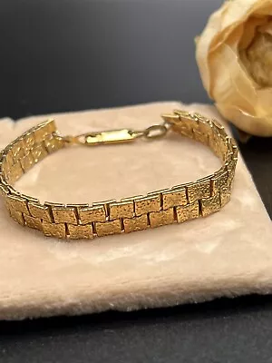 Vintage 18K Yellow Gold Plated Nugget Texture Bracelet 1976 Patented Clasp 6.5in • $19.99