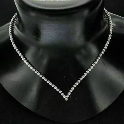 10Ct Round Lab-Created Diamond V Shaped Tennis Necklace 14K White Gold Plated • $311.49