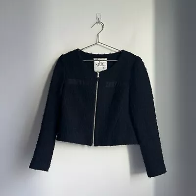MILLY New York Women's Tweed Zip Up Jacket In Black Size US 6 • $49.99