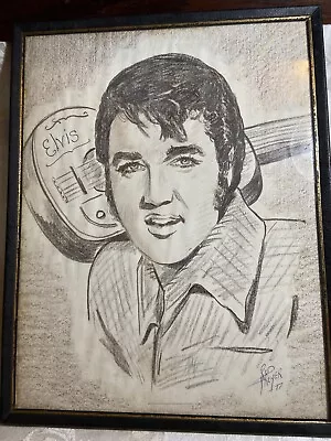 Artist Drawn Picture Sketch Of Elvis Presley Signed Rod Royer 11  X 14  • $49.99