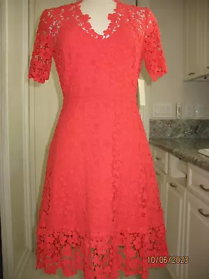 Nwt Shoshanna Coral Lace Plunging V-neck Ruffle Dress - Size 4 • $155