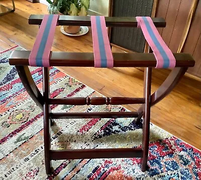 Vtg Wood Wooden Thailand Hotel Luggage Suitcase Rack Stand Straps • $65.90