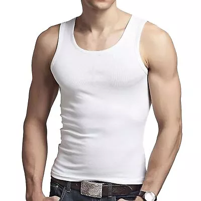 Mens Vests Cotton Gym Training Sleeveless Summer Plain Muscle Tank Tops S-5XL • £3.89